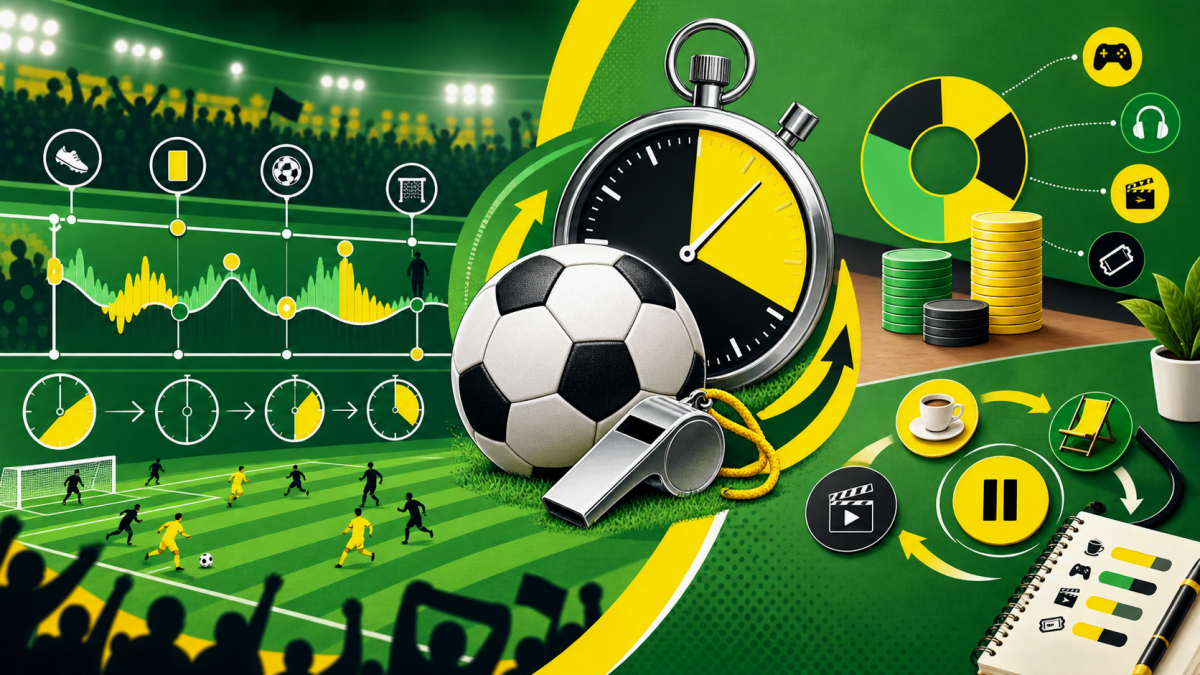 Ballon de football, horloge et cycle de budget personnel.